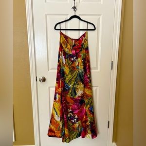Hawaiian wedding theme bright floral maxi dress, strapless with tie front, small